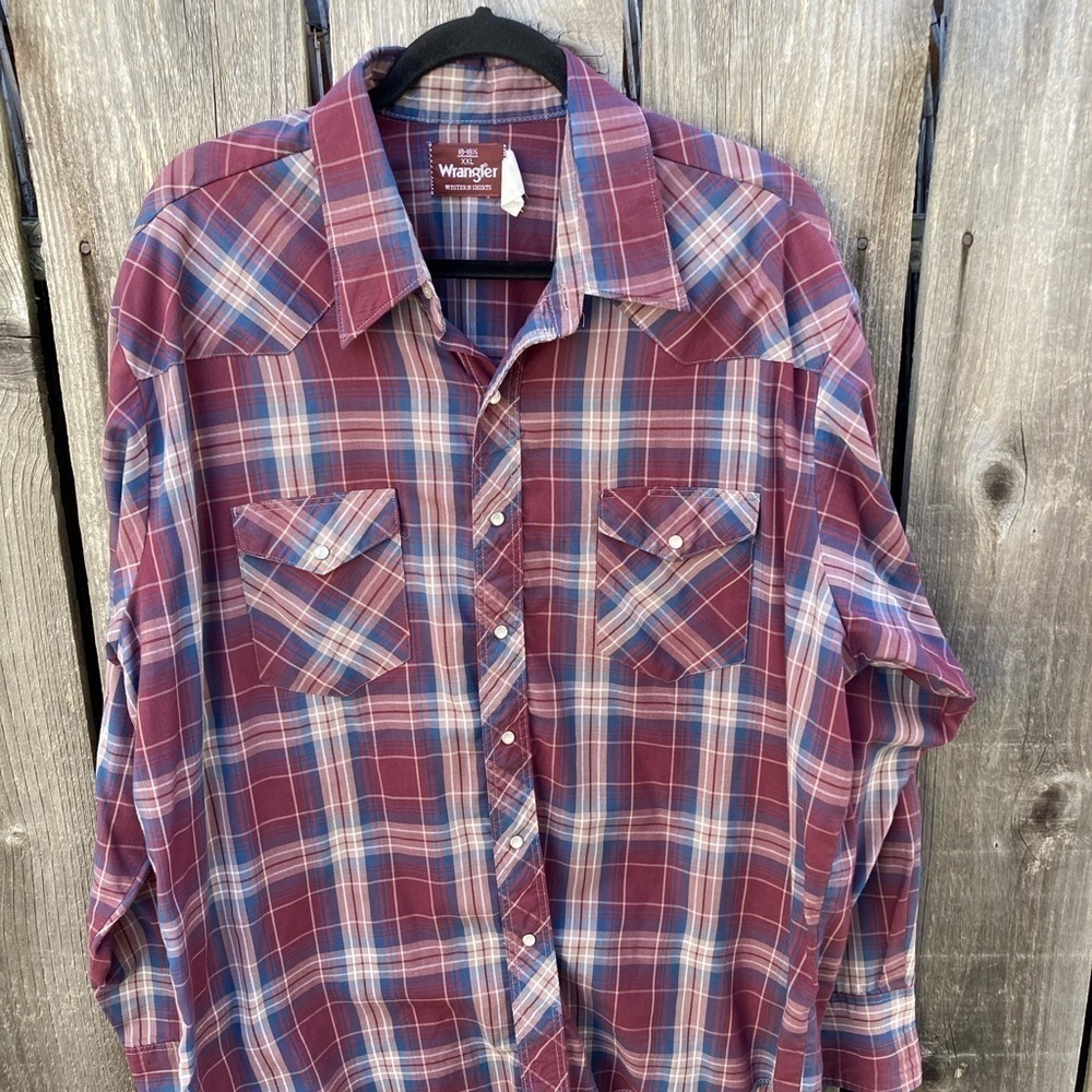 Men's Vintage Wrangler Multicolor Plaid Western Shirt 2XL Snaps Cowboy Texas Sun
